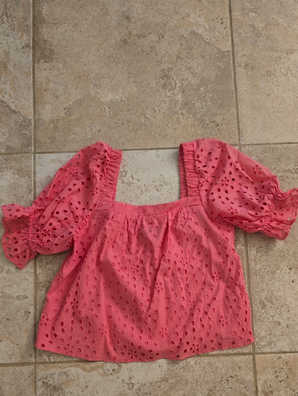 State Brand Women's Pink Eyelet Puff Sleeve Top